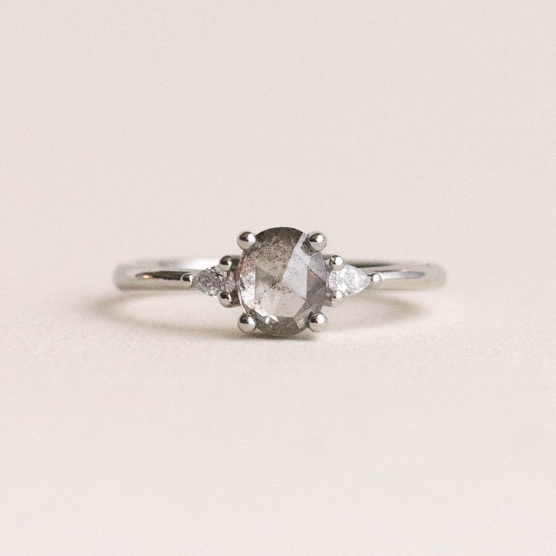 Rose-cut Salt and Pepper Diamond Engagement Ring