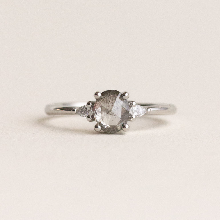 Rose-cut Salt and Pepper Diamond Engagement Ring
