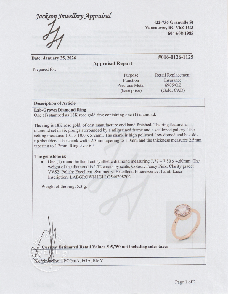 Pink Laboratory-grown Diamond Engagement Ring