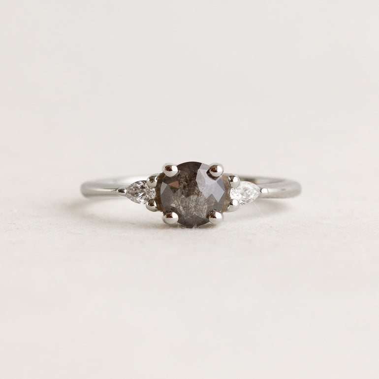 Round Salt And Pepper Diamond Engagement Ring