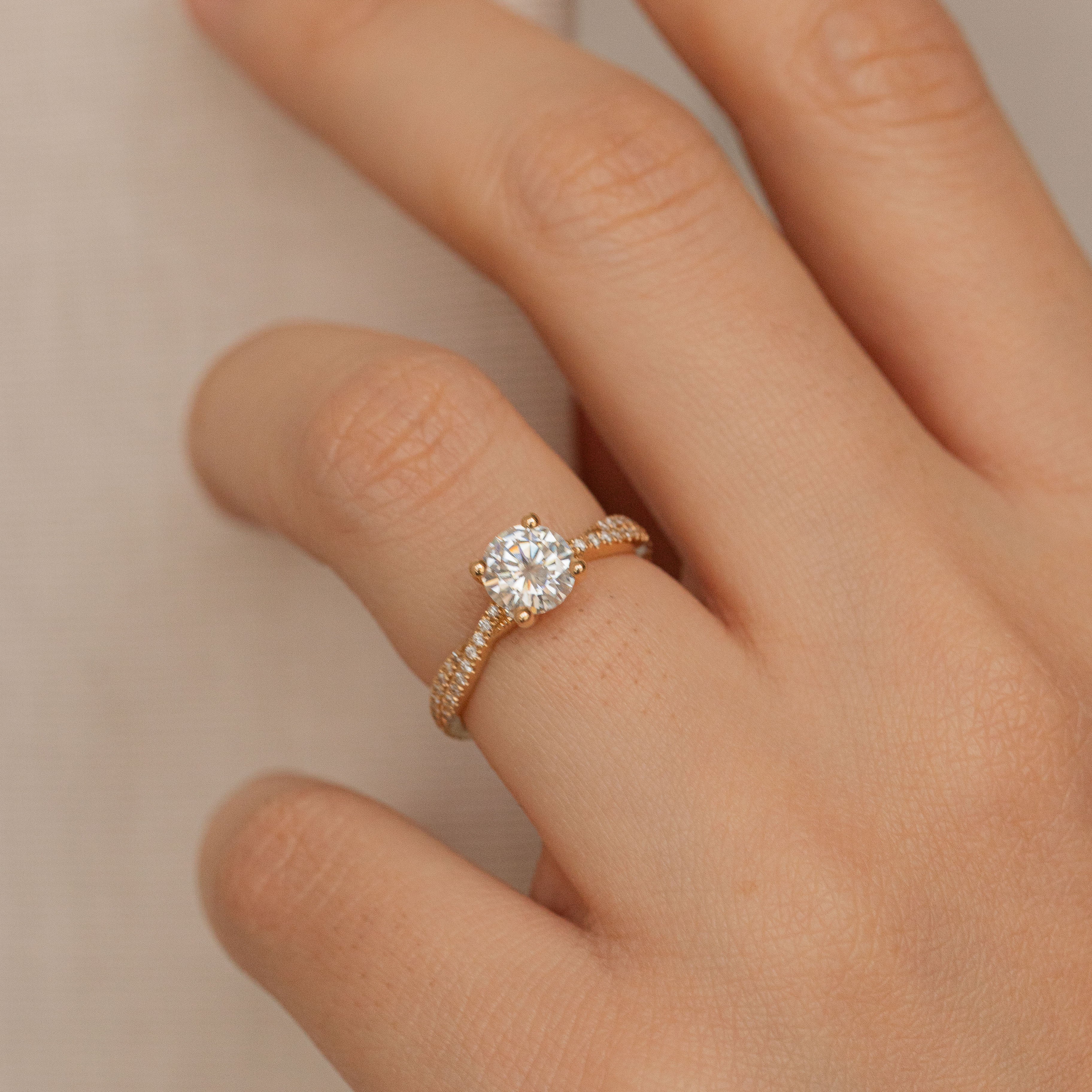 Round Pave Twist Band Engagement Ring