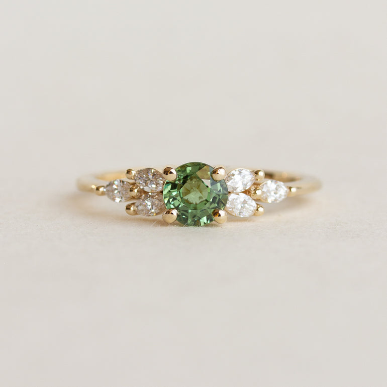 Round Green Sapphire Engagement Ring Marquise Side Stones 