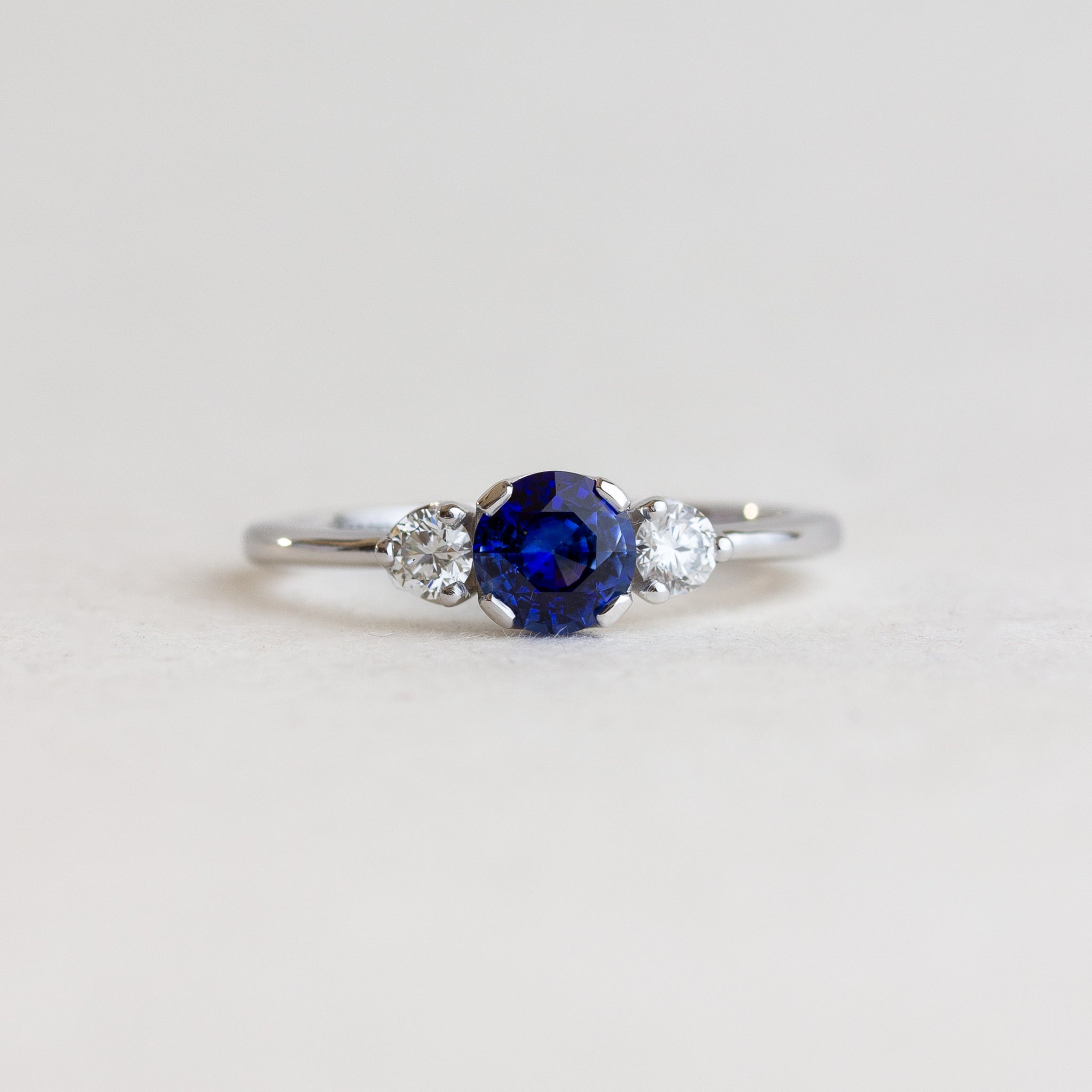 Three Stone Round Sapphire Engagement Ring