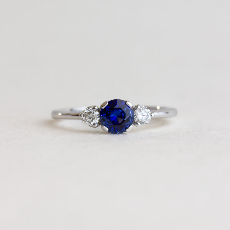 Three Stone Round Sapphire Engagement Ring