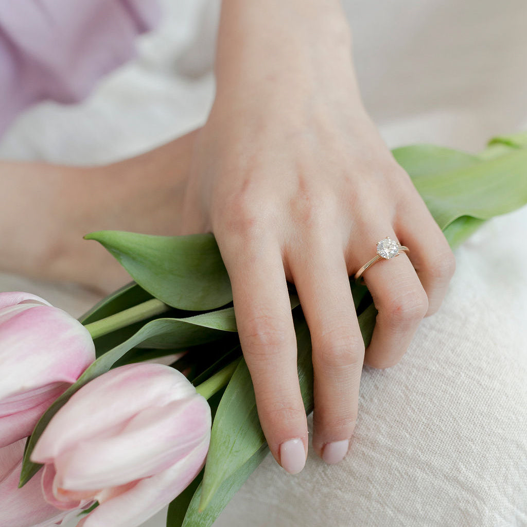 Round Crown Set Solitaire Engagement Ring