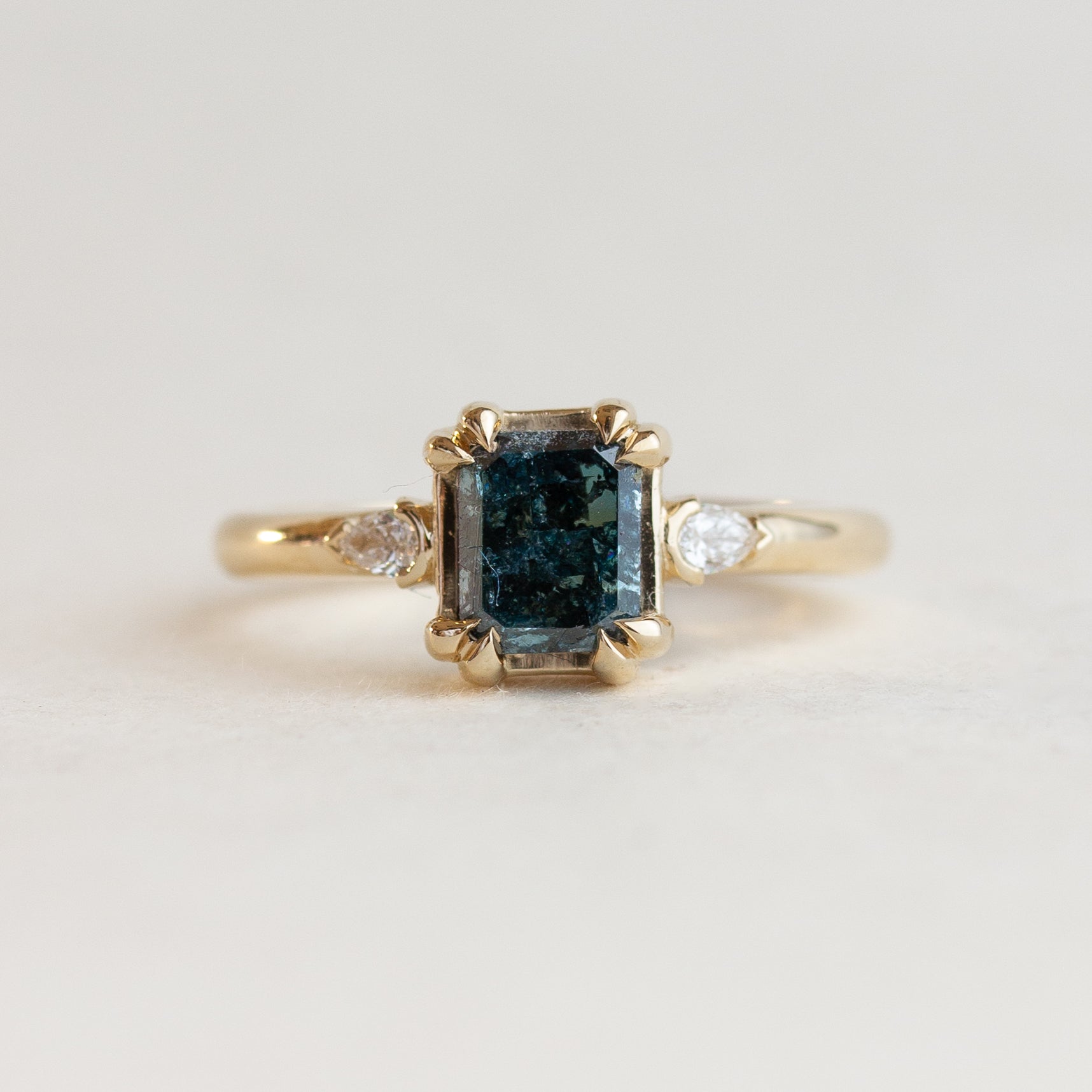 Blue Salt and Pepper Diamond Engagement Ring