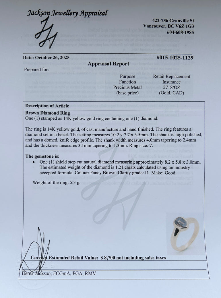 Shield-cut Fancy Brown Diamond Engagement Ring