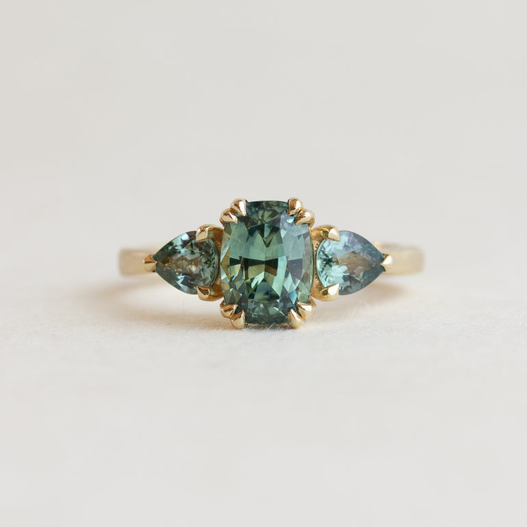 Teal Sapphire Three-Stone Engagement Ring