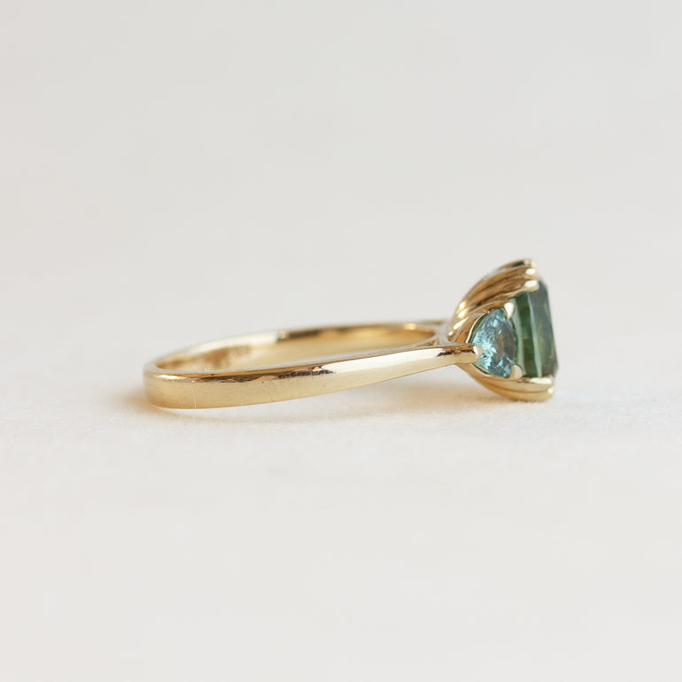 Teal Sapphire Three-Stone Engagement Ring