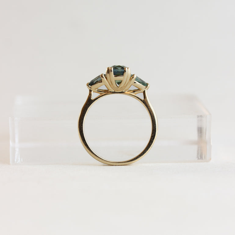 Teal Sapphire Three-Stone Engagement Ring