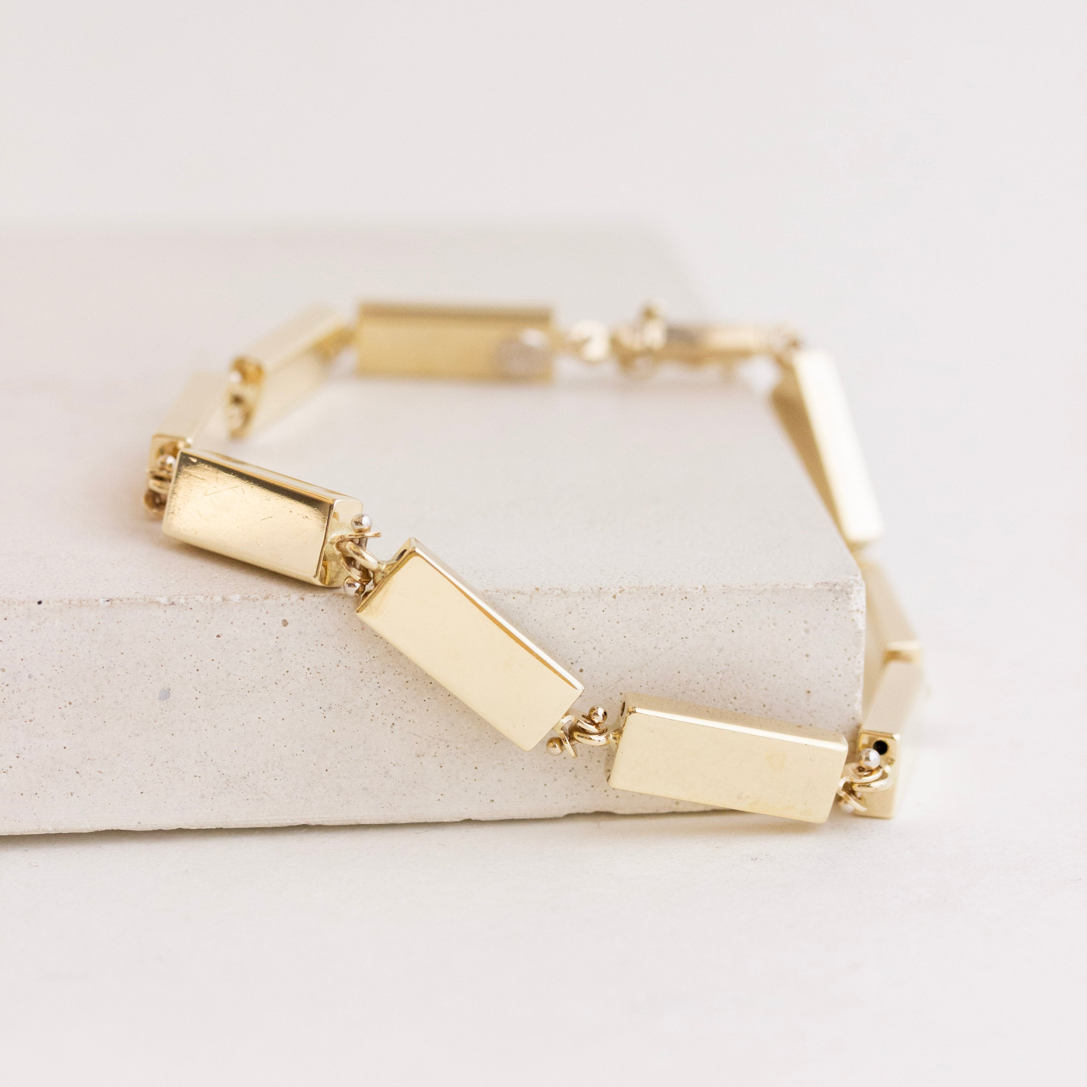 gold cube block chain bracelet vintage