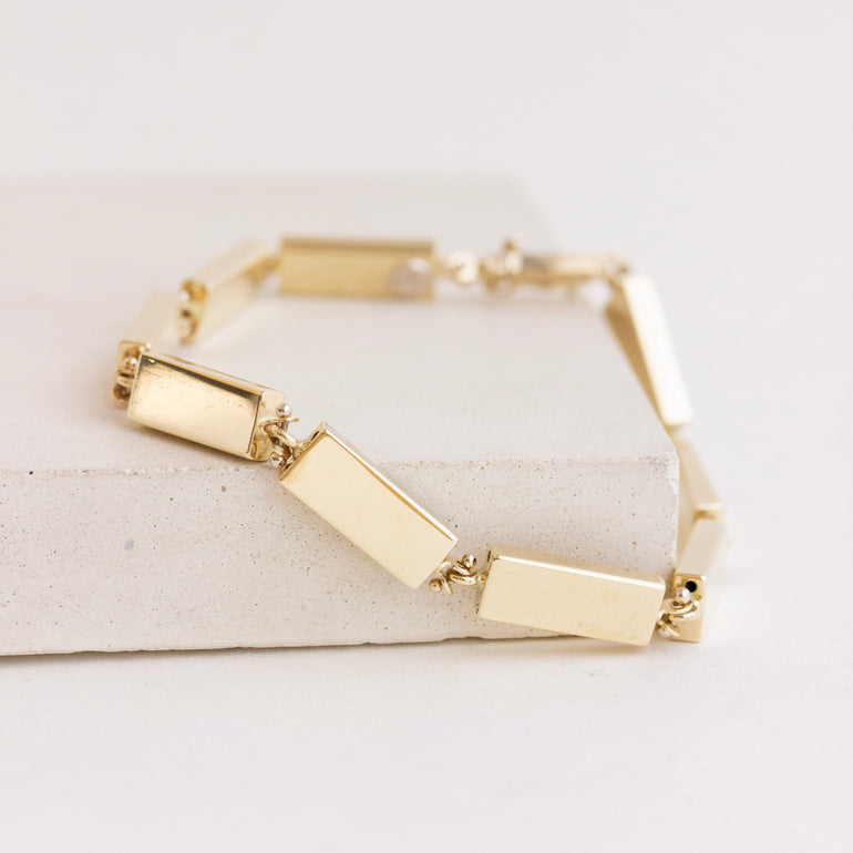 gold cube block chain bracelet vintage