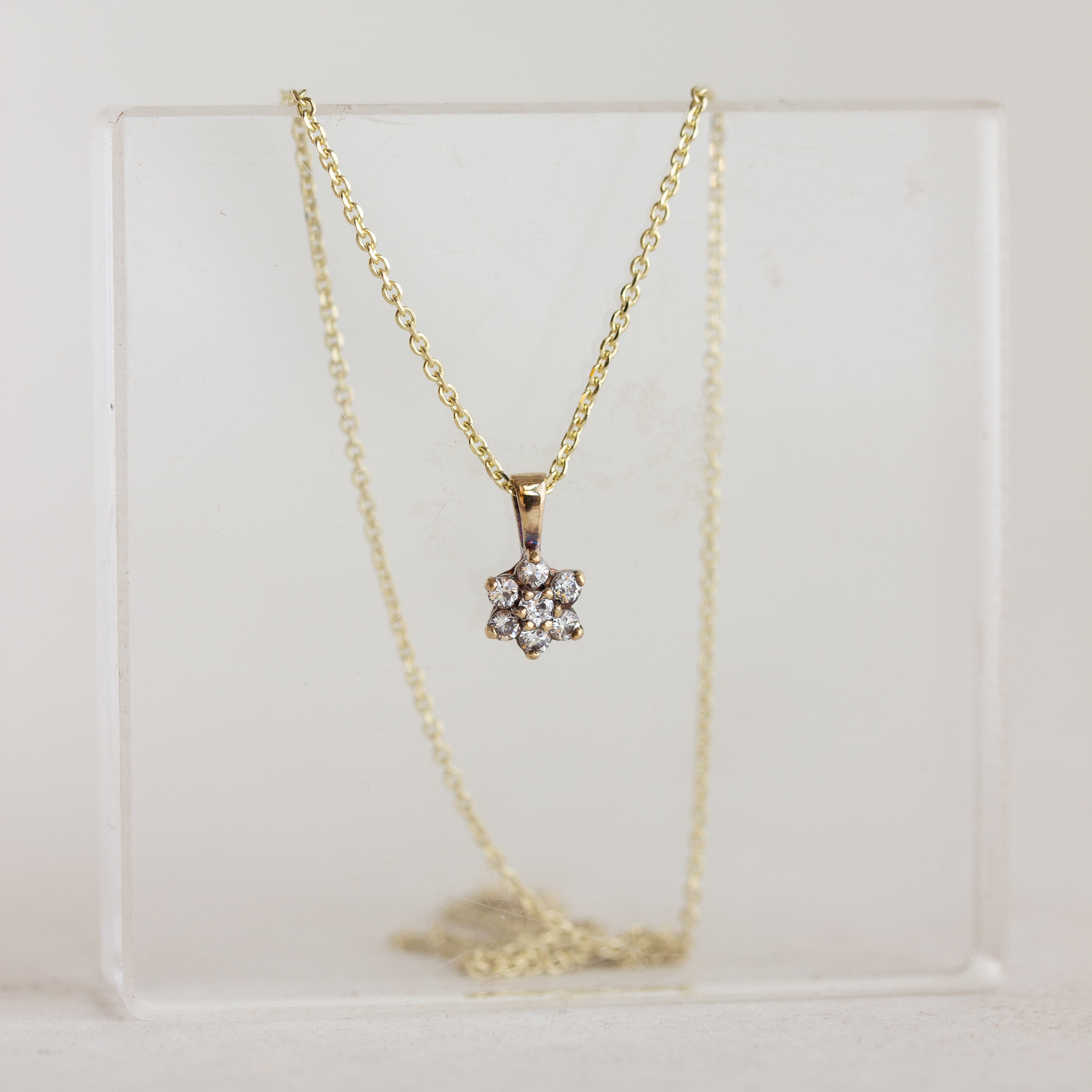 Vintage Diamond Flower Pendant 10K