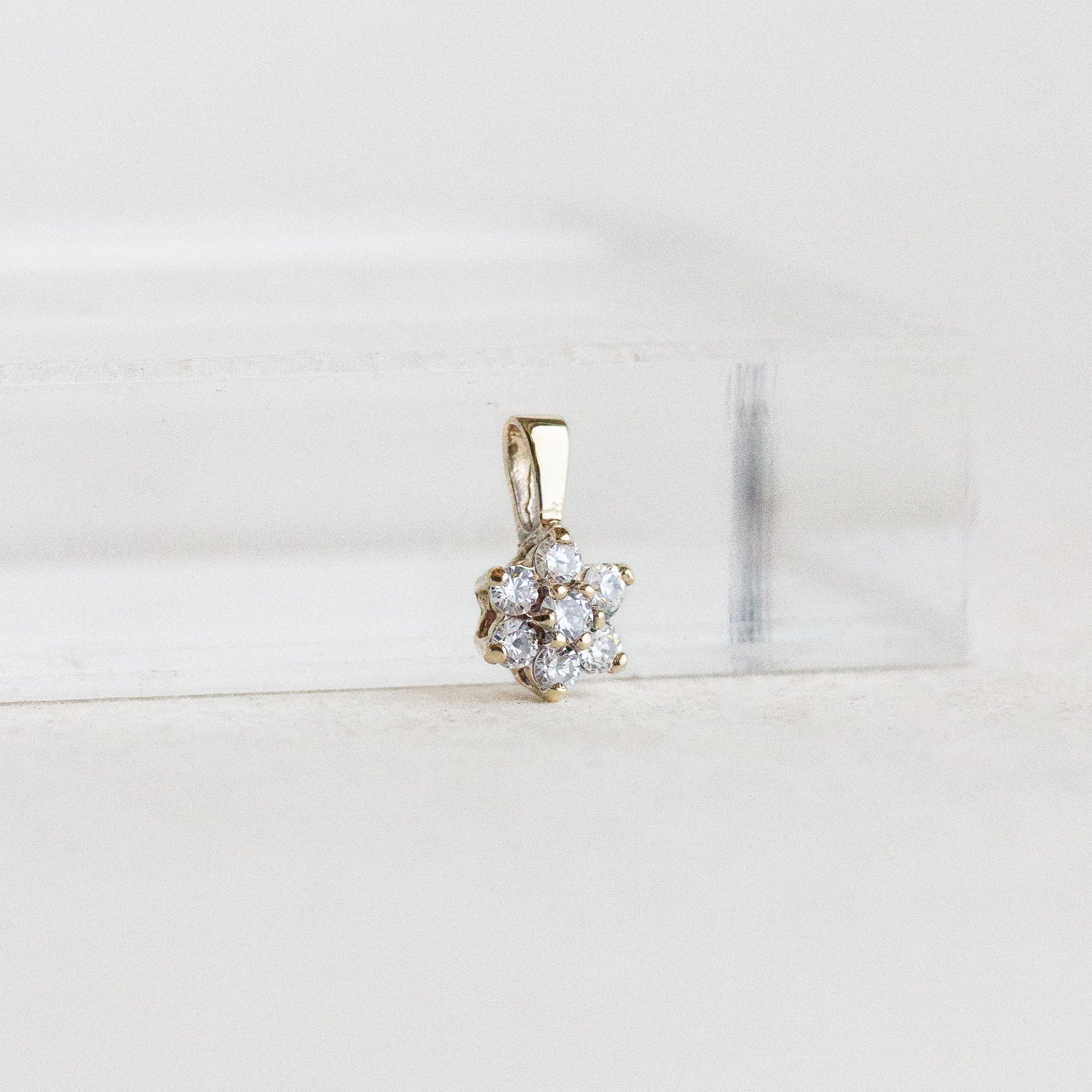 Vintage Diamond Flower Pendant 10K