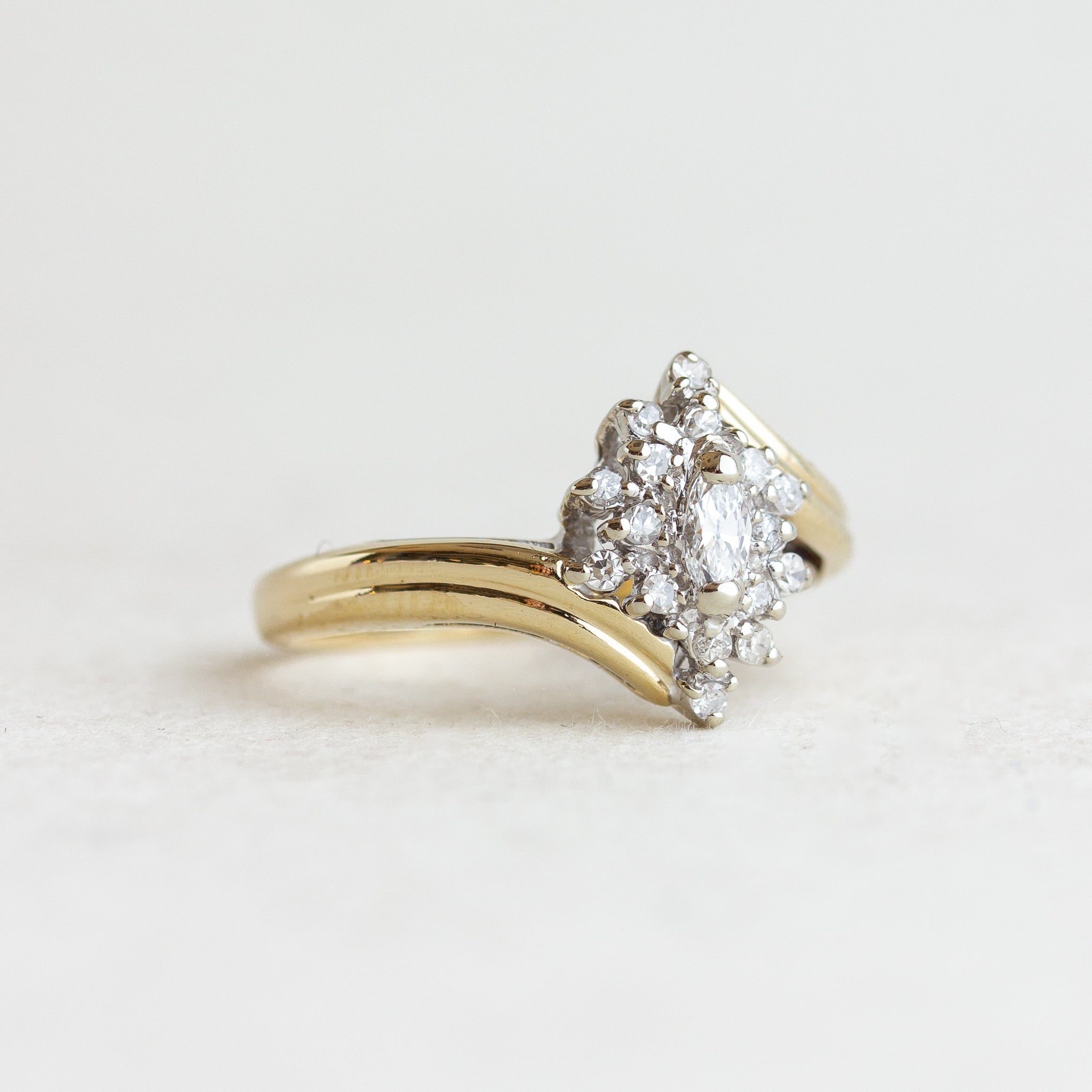 Bypass Marquise Vintage Diamond Engagement Ring