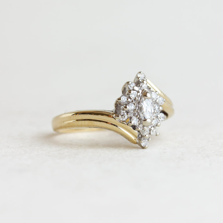 Bypass Marquise Vintage Diamond Engagement Ring