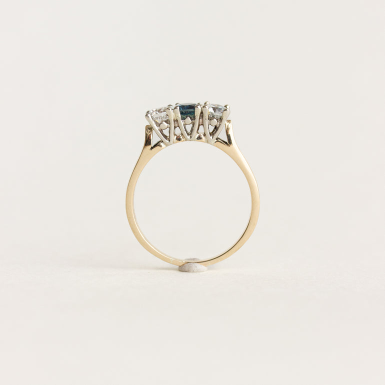 Blue Sapphire Three Stone Vintage Ring