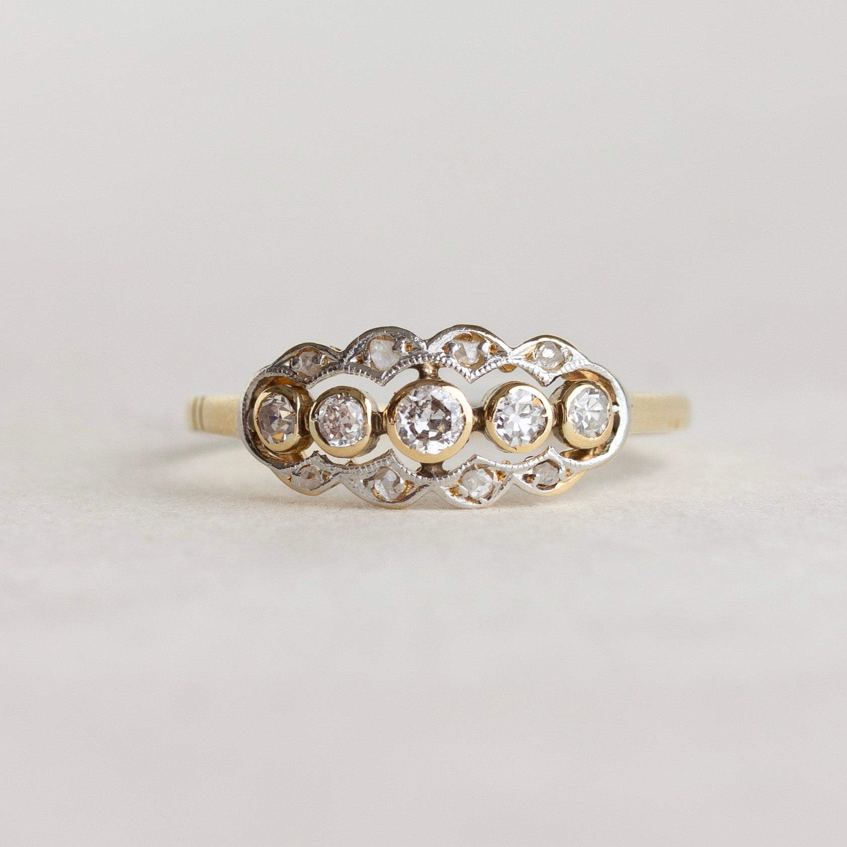 Vintage Five Diamond Bezel Engagement Ring