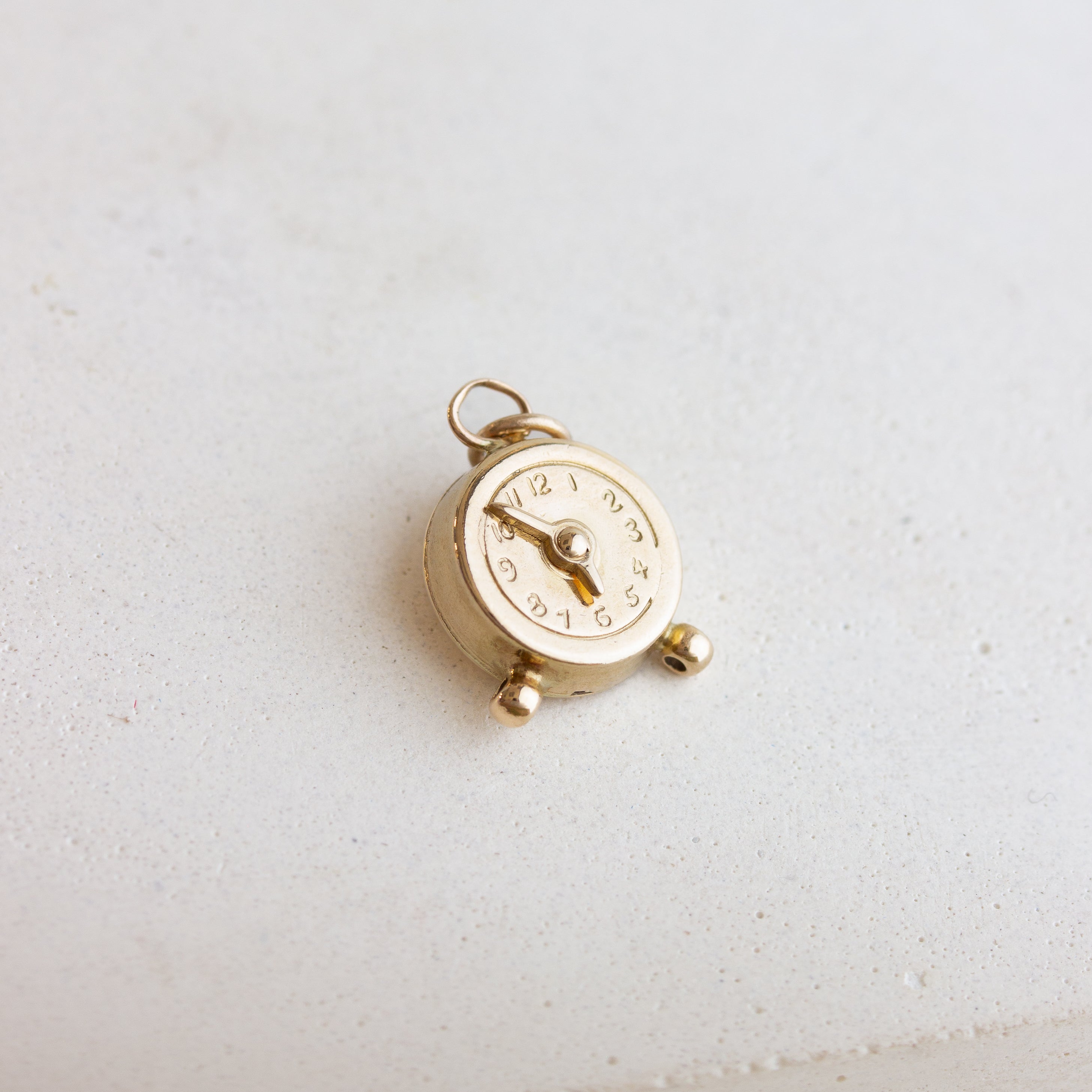gold vintage alarm clock charm