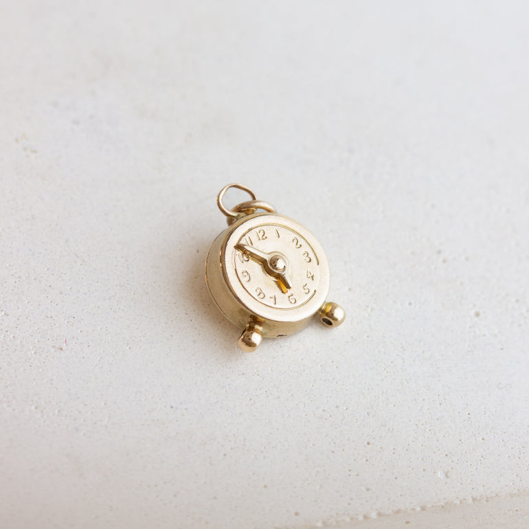 gold vintage alarm clock charm