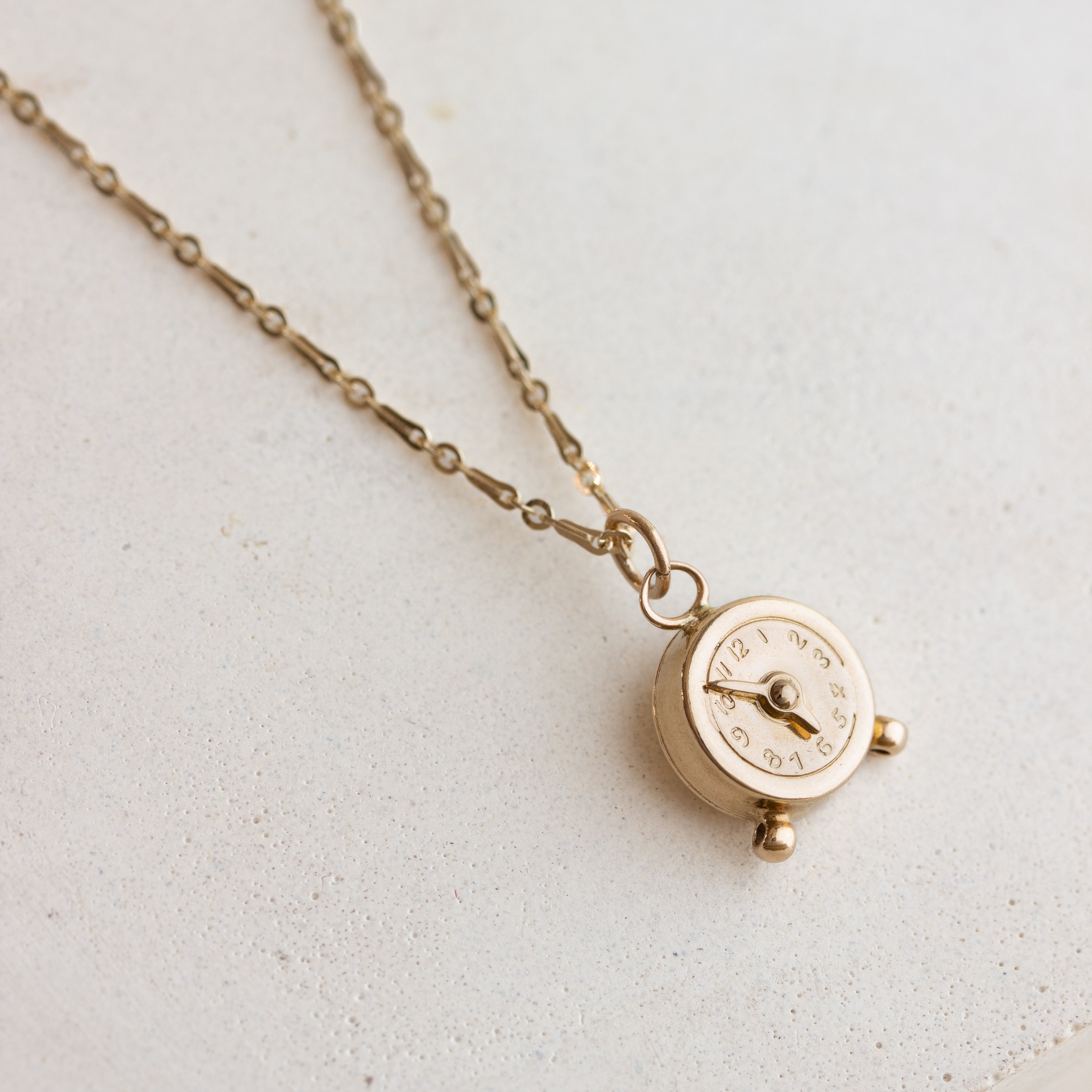 vintage gold alarm clock charm
