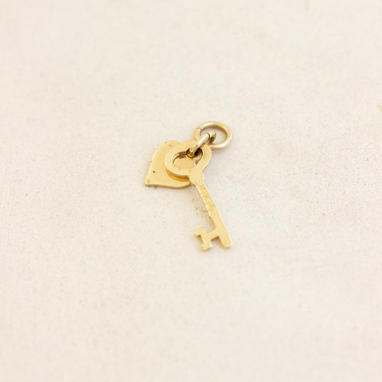 vintage key and heart charm 10K gold
