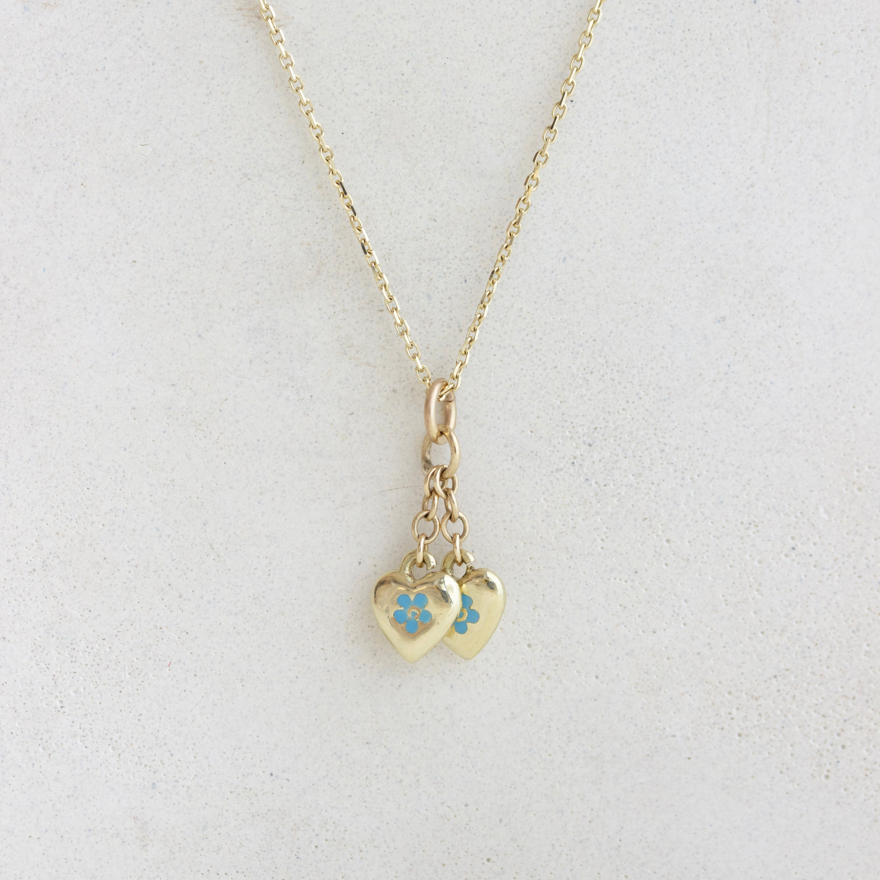 blue flower enamel heart charm