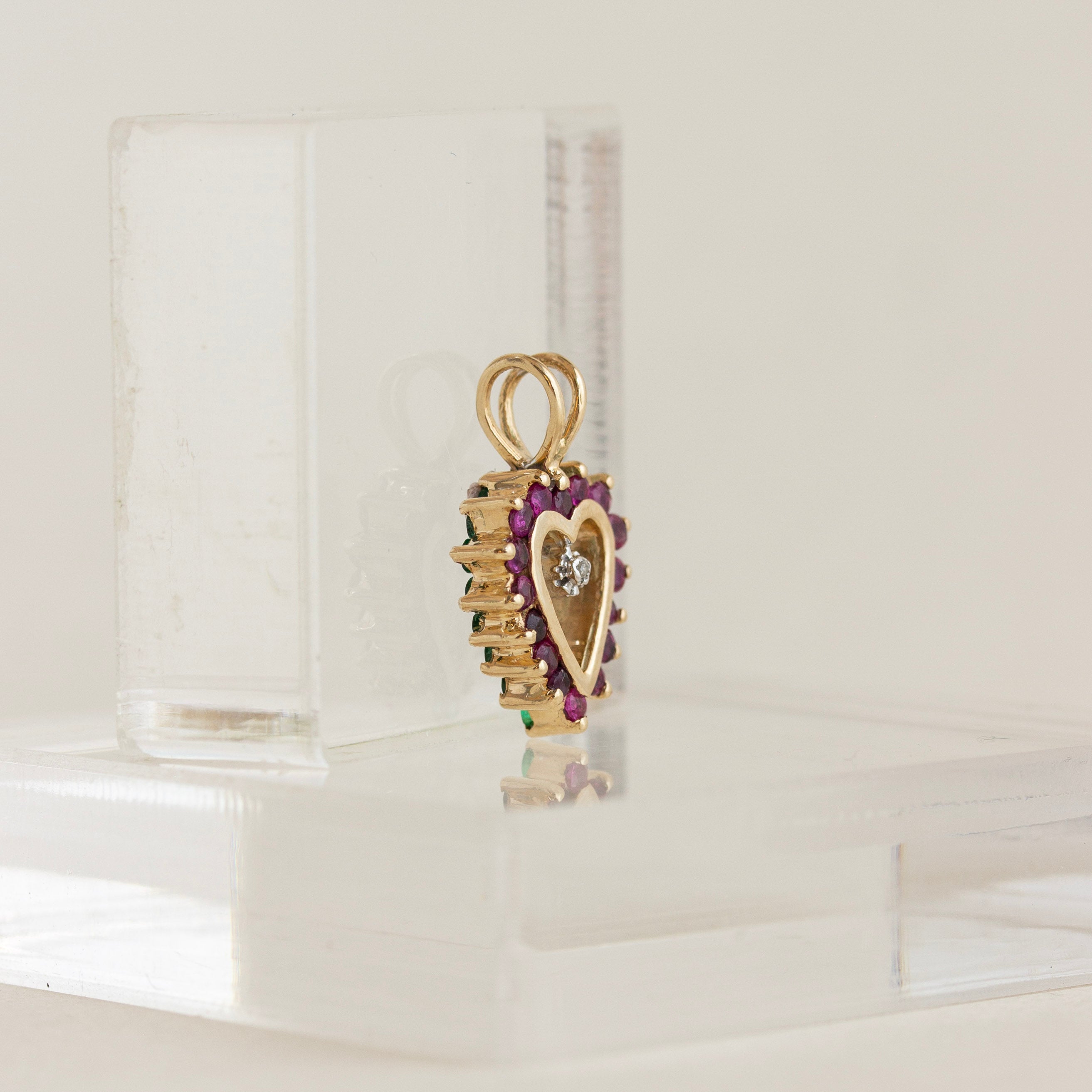 emerald ruby double sided heart charm