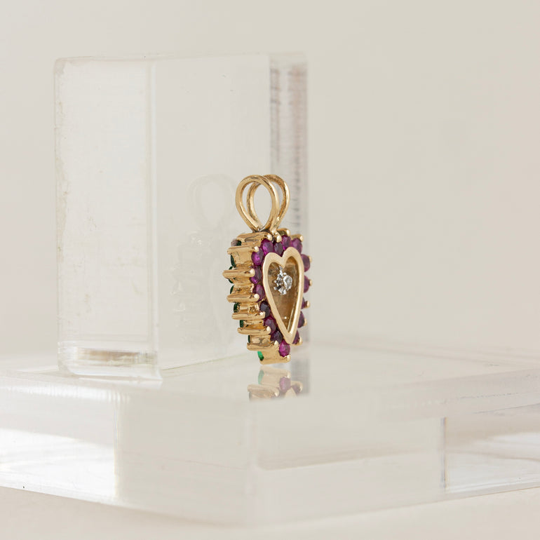 emerald ruby double sided heart charm