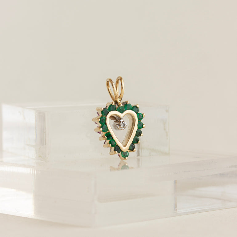 emerald ruby double sided heart charm