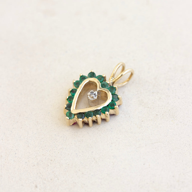 emerald ruby double sided heart charm