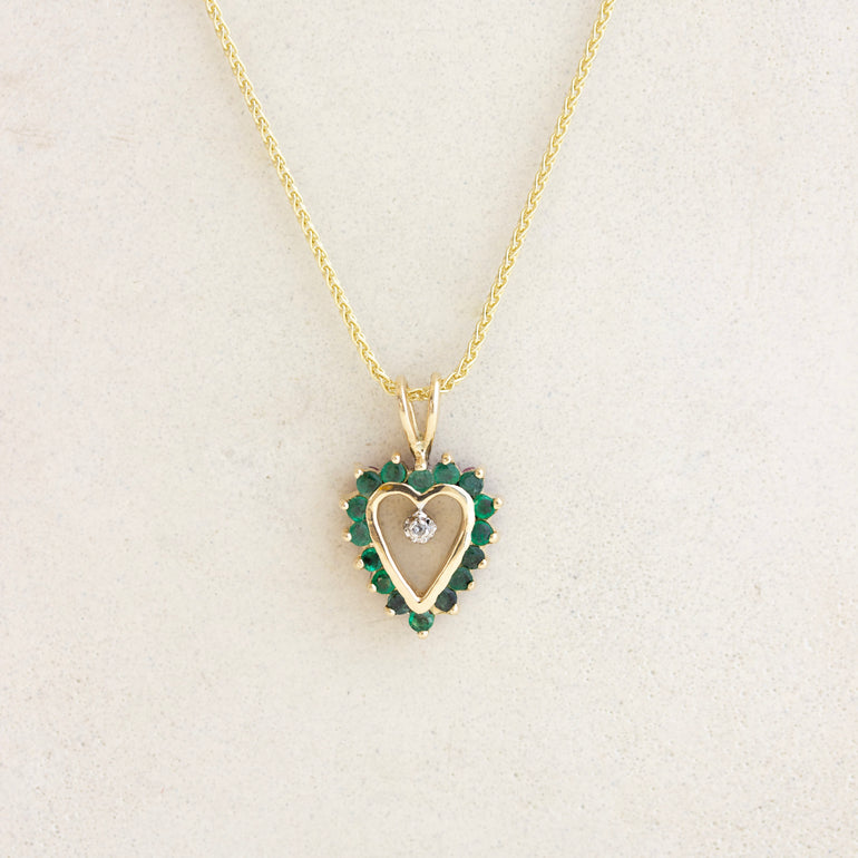 emerald ruby double sided heart charm