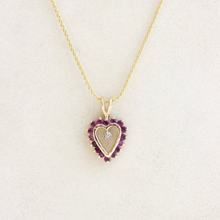 emerald ruby double sided heart charm
