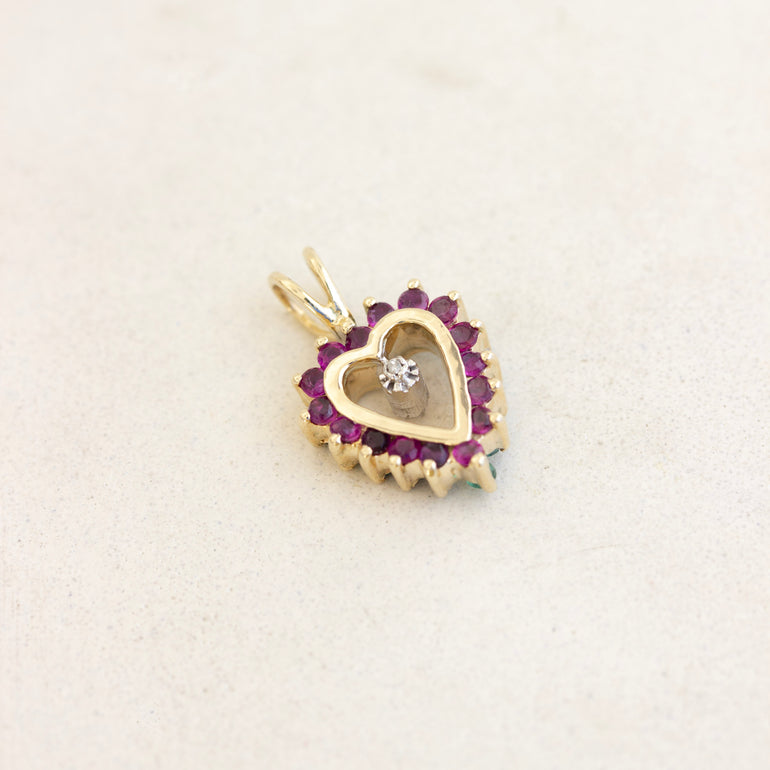 emerald ruby double sided heart charm