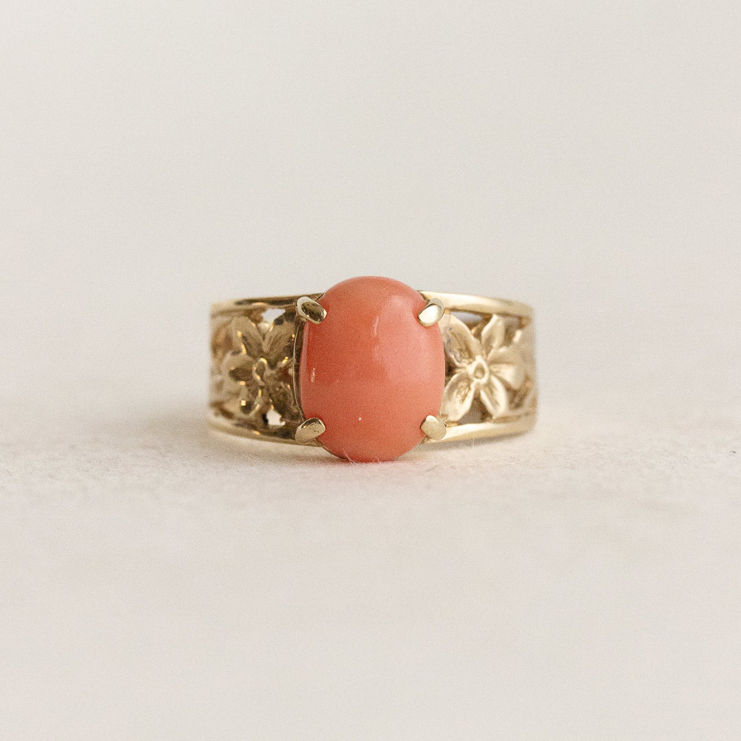 Vintage Coral Floral Filigree Ring