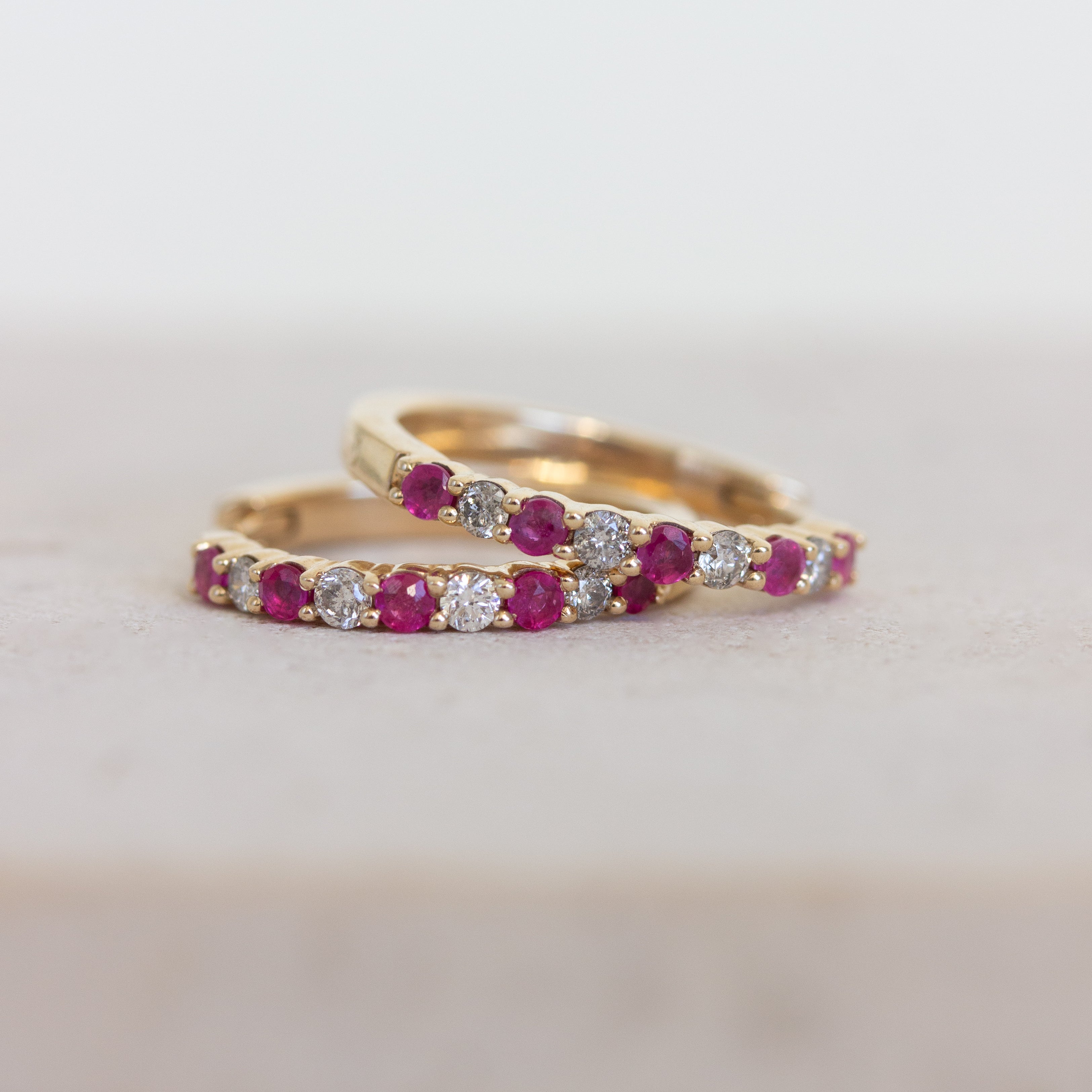Vintage Ruby & Diamond Hoop Earrings 10K