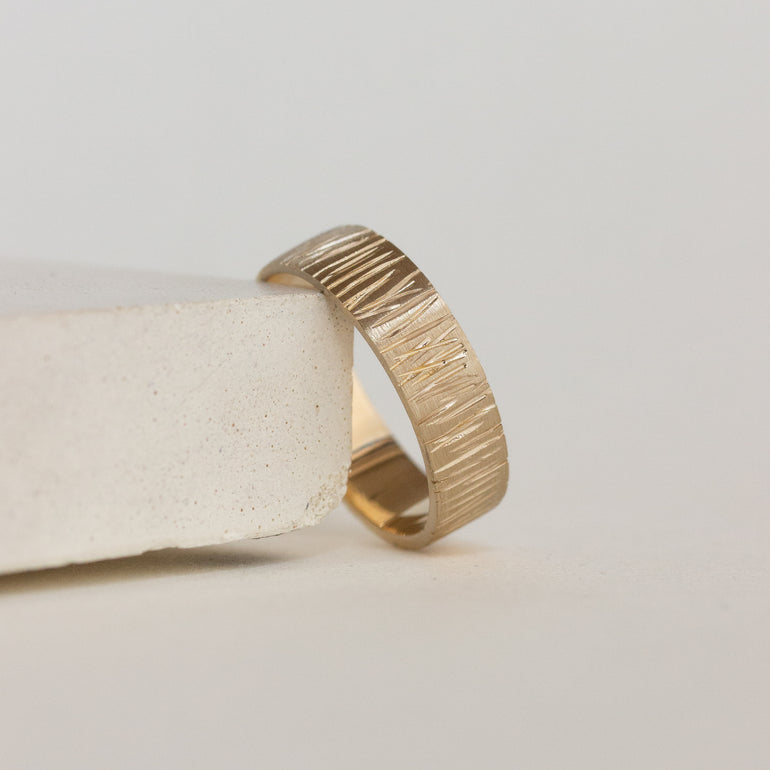 cedar textured wedding band