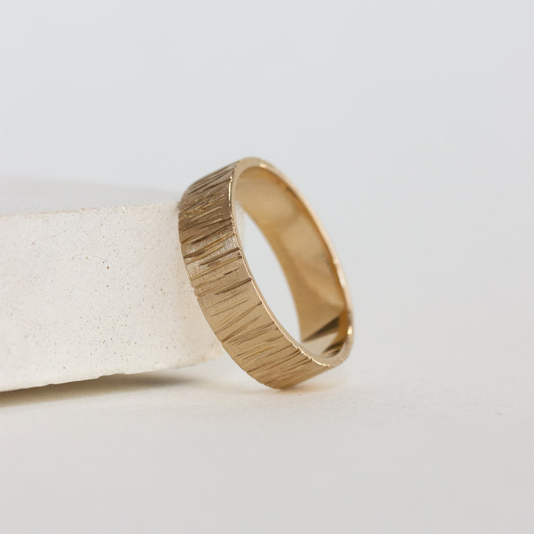 cedar textured wedding band