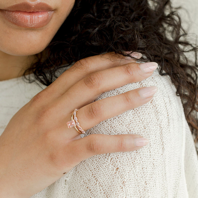 Pink Marquise Sapphire Wedding Band