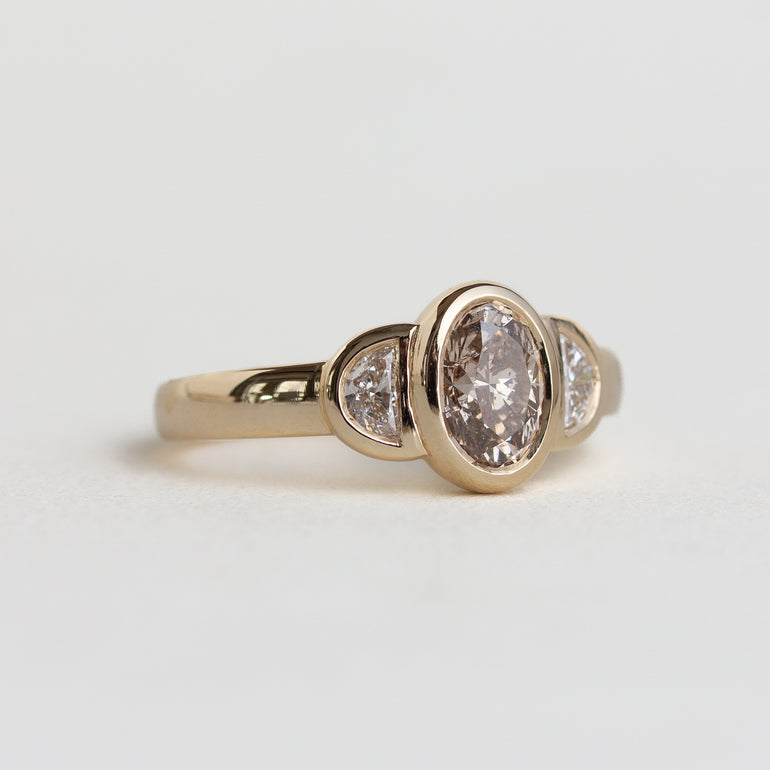 14K gold Shelby ring with champagne and half-moon diamonds