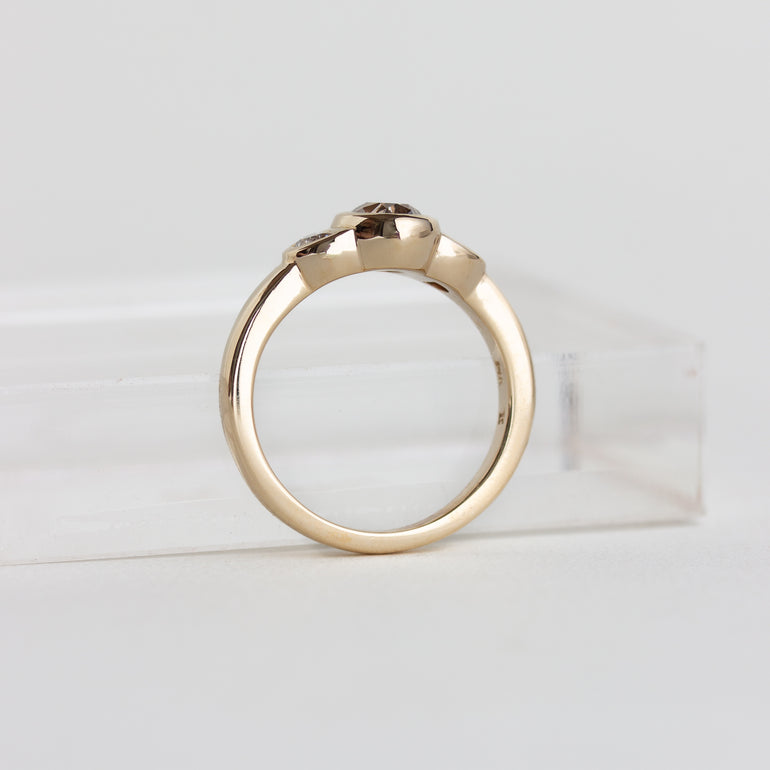 14K gold Shelby ring with champagne and half-moon diamonds