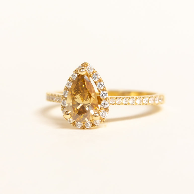 Champagne Diamond Pear-Shaped Engagement Ring - ISLENE RING - Evorden