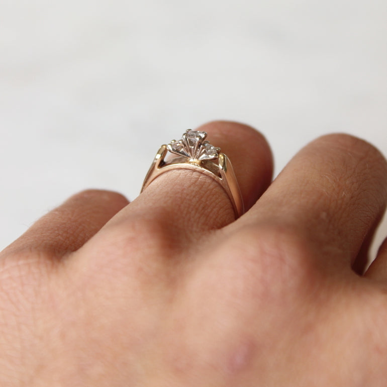 Vintage Gold Three Diamond Engagement - The Hepburn Ring - Evorden