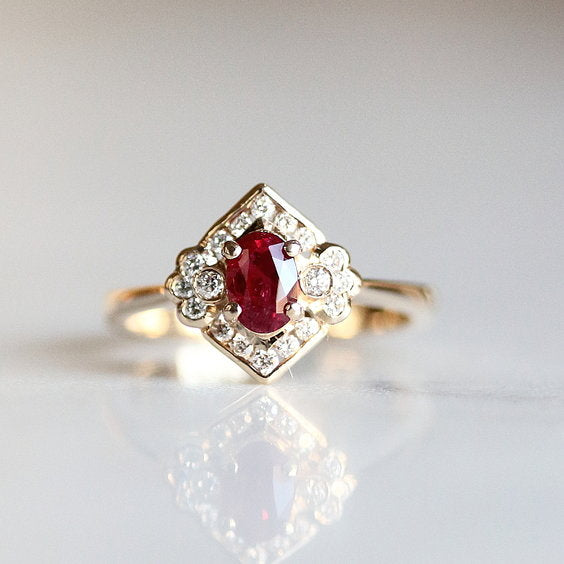 COSETTE RING, Vintage Inspired Ruby Engagement Ring - Evorden