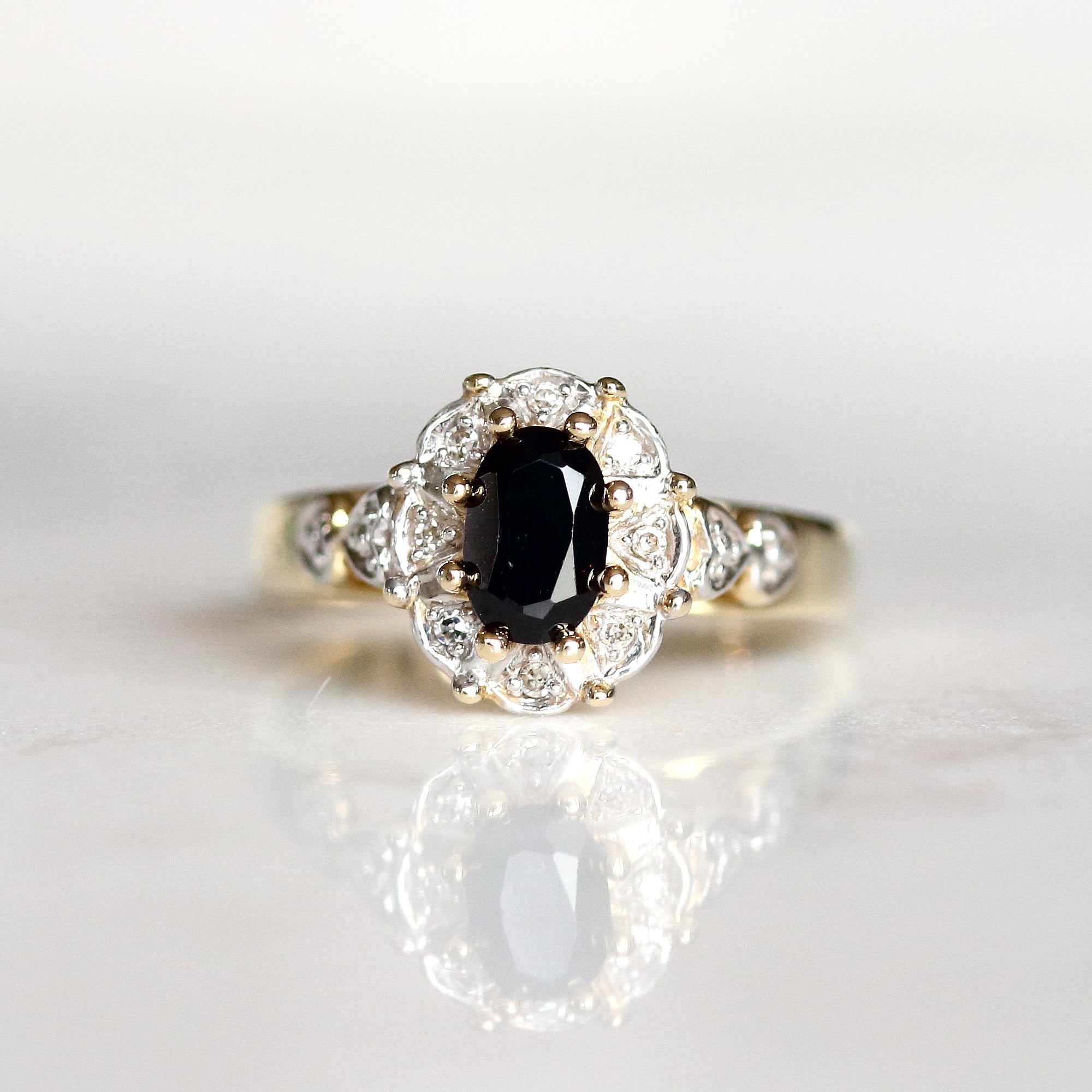 Sapphire Halo Vintage Ring - The Garbo Ring - Evorden