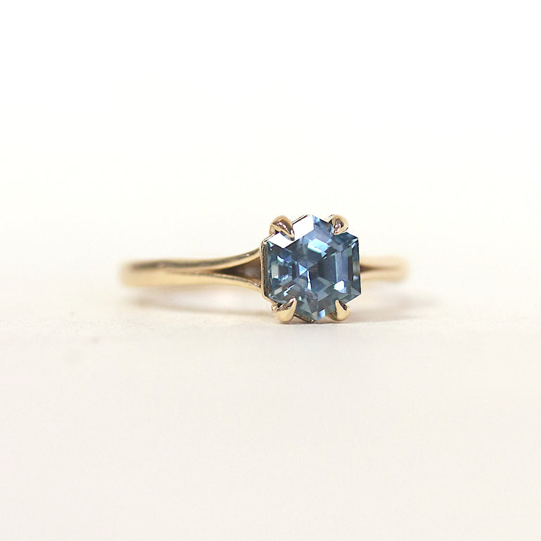 hexagon sapphire engagement ring