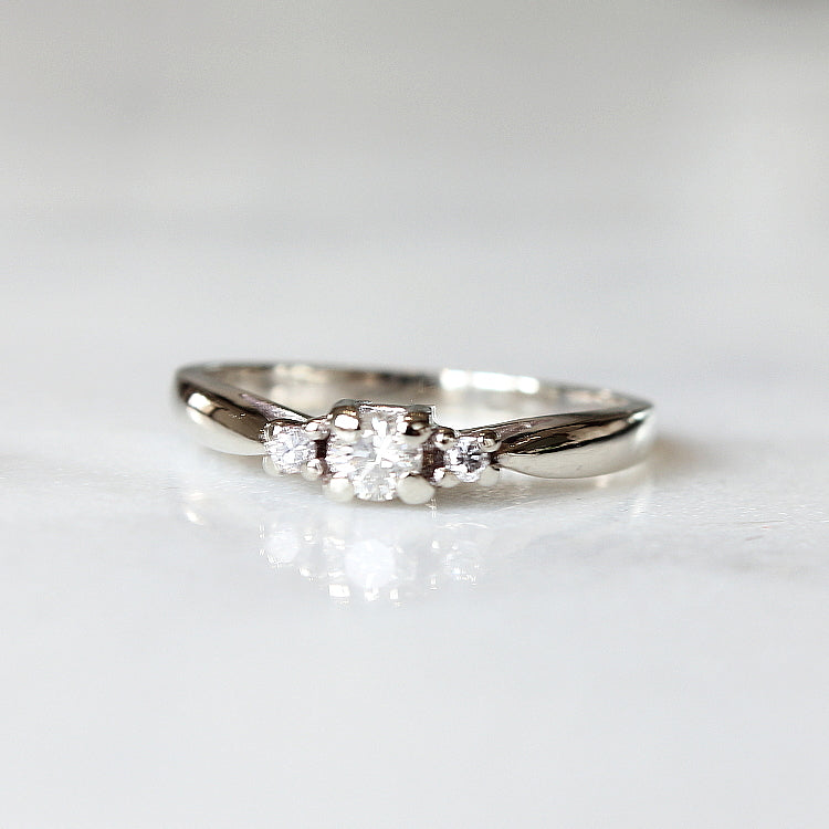 Vintage White Three Diamond Engagement - The Sarandon Ring - Evorden