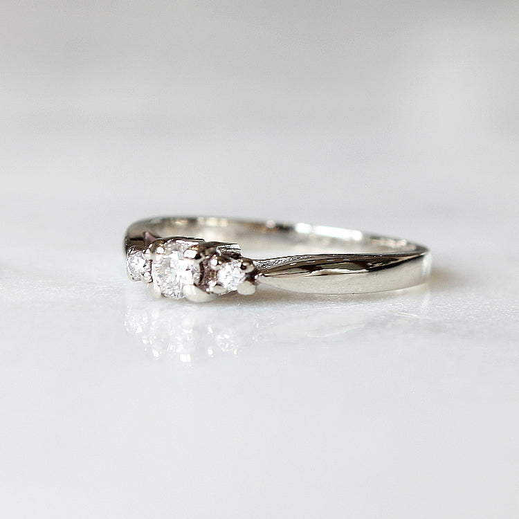 Vintage White Three Diamond Engagement - The Sarandon Ring - Evorden