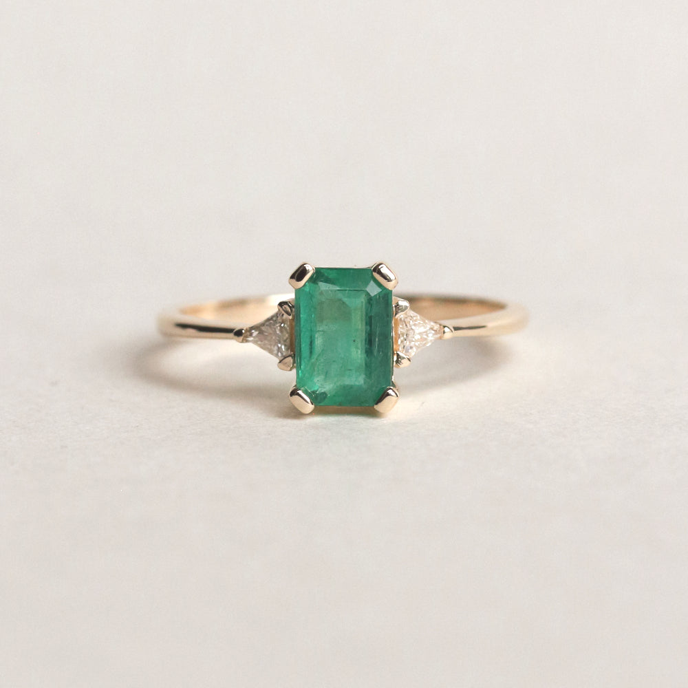 Emerald three Stone Engagement Ring