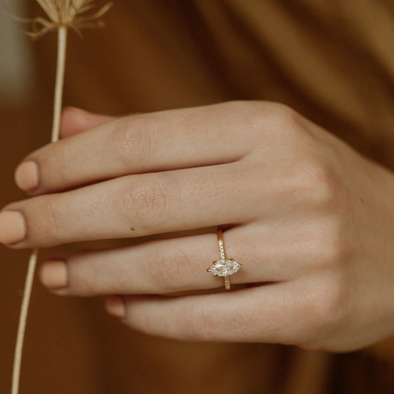 White Stone Marquise Pave Engagement Ring